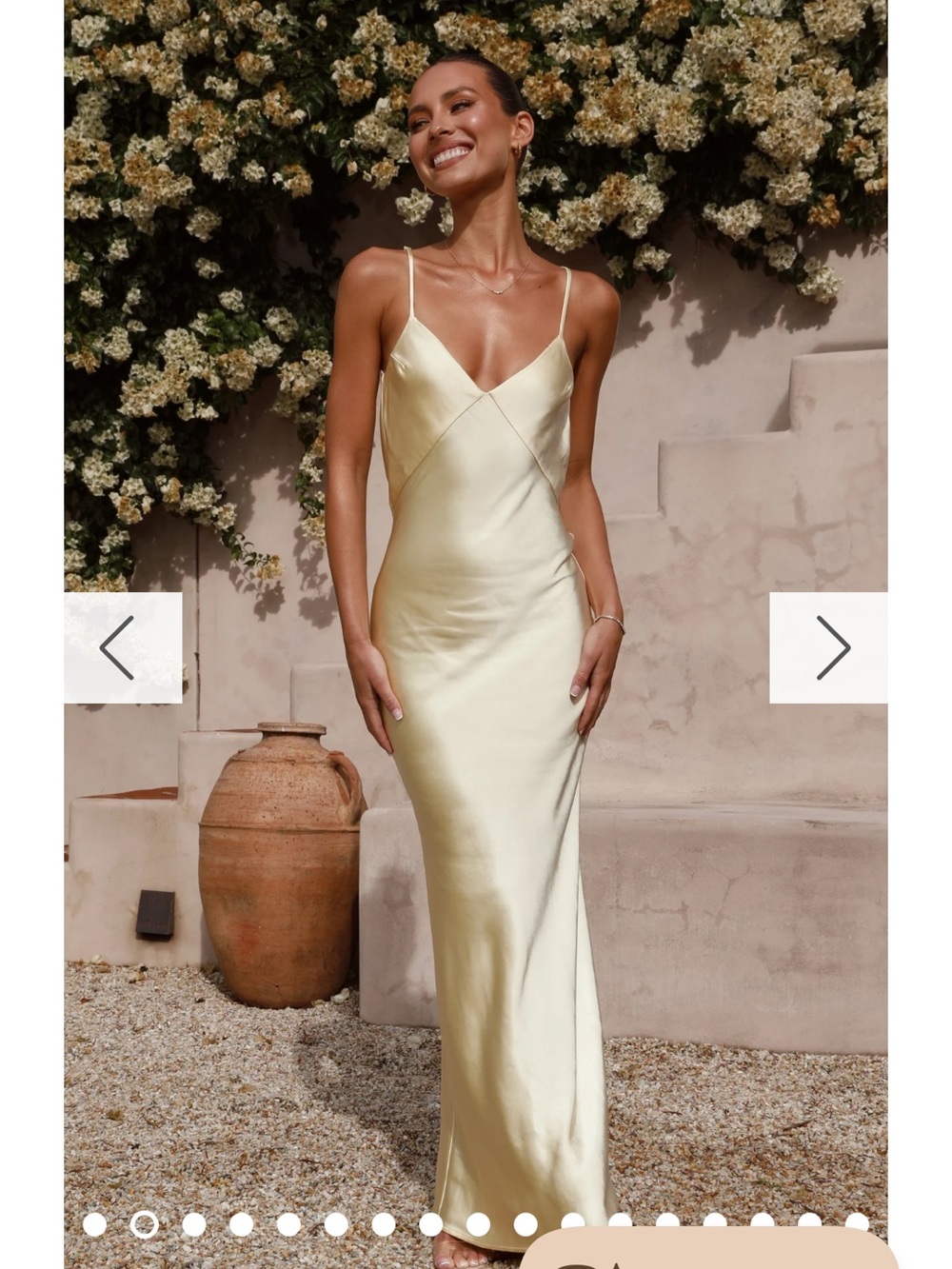 Slip Satin V-Neck Wedding Dress in Pale Yellow